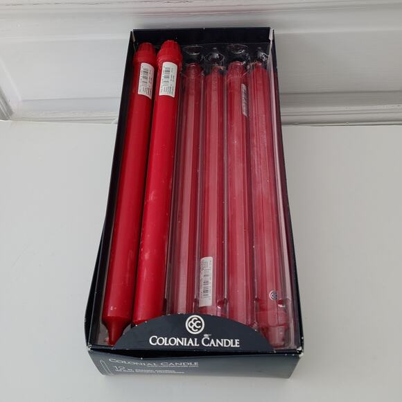 Colonial Candle Classic Red 12" candles tapers box of 8 New in box - Picture 1 of 3